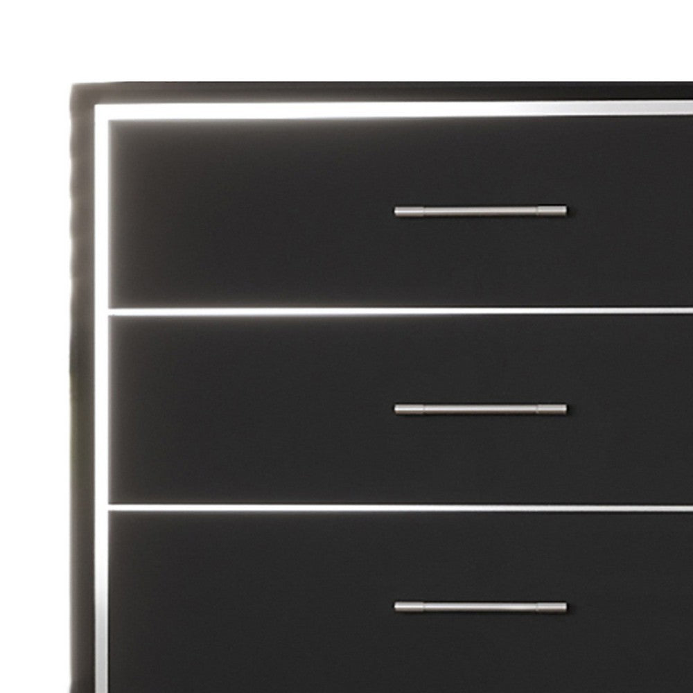 Zoe Tall Dresser Chest | Modern Ebony Black & Silver | 5 Drawers