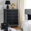 Zoe Tall Dresser Chest | Modern Ebony Black & Silver | 5 Drawers