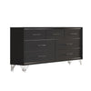 Zoe Wide Dresser | Modern Ebony Black & Silver | 7 Drawers | Chrome