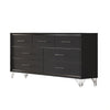 Zoe Wide Dresser | Modern Ebony Black & Silver | 7 Drawers | Chrome