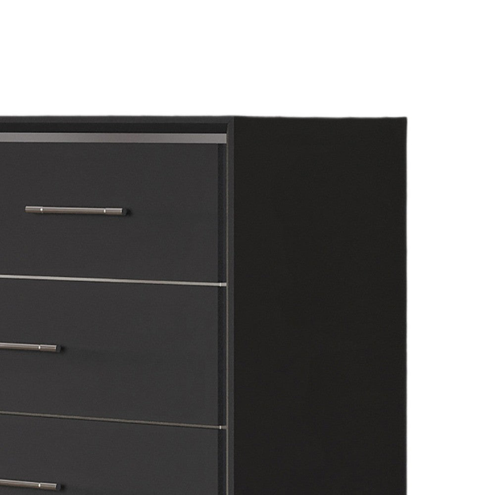 Zoe Wide Dresser | Modern Ebony Black & Silver | 7 Drawers | Chrome