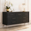 Zoe Wide Dresser | Modern Ebony Black & Silver | 7 Drawers | Chrome