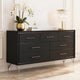 Zoe Wide Dresser | Modern Ebony Black & Silver | 7 Drawers | Chrome