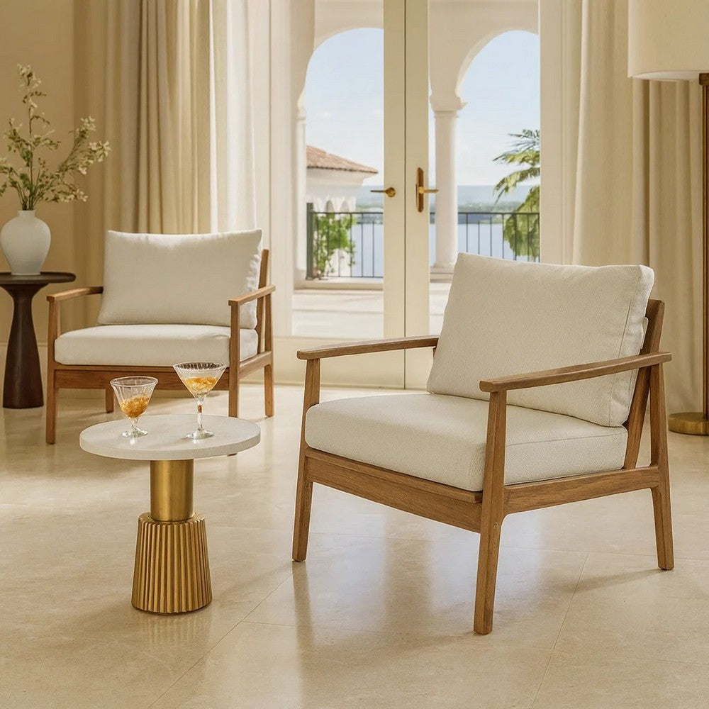 Anya Patio Club Chair Set of 2 | Natural Beige Sundura Fabric| Brown Acacia Wood
