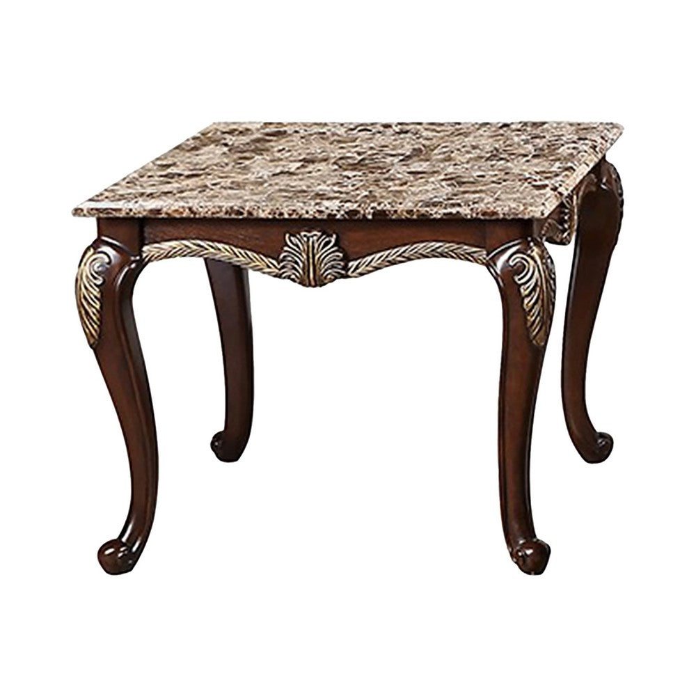 Liana End Table | Classic Cherry Brown Pine Wood | Ornate Carvings | 28"