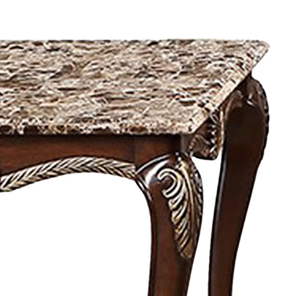 Liana End Table | Classic Cherry Brown Pine Wood | Ornate Carvings | 28"