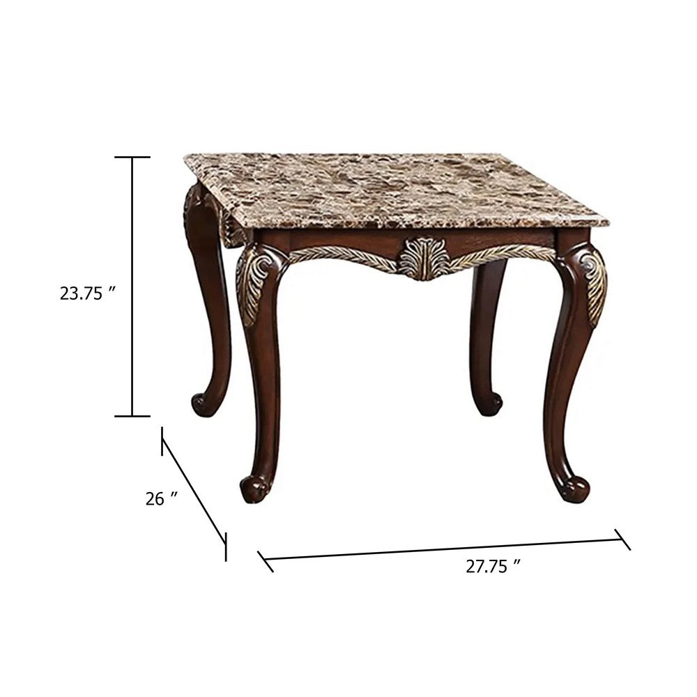 Liana End Table | Classic Cherry Brown Pine Wood | Ornate Carvings | 28"
