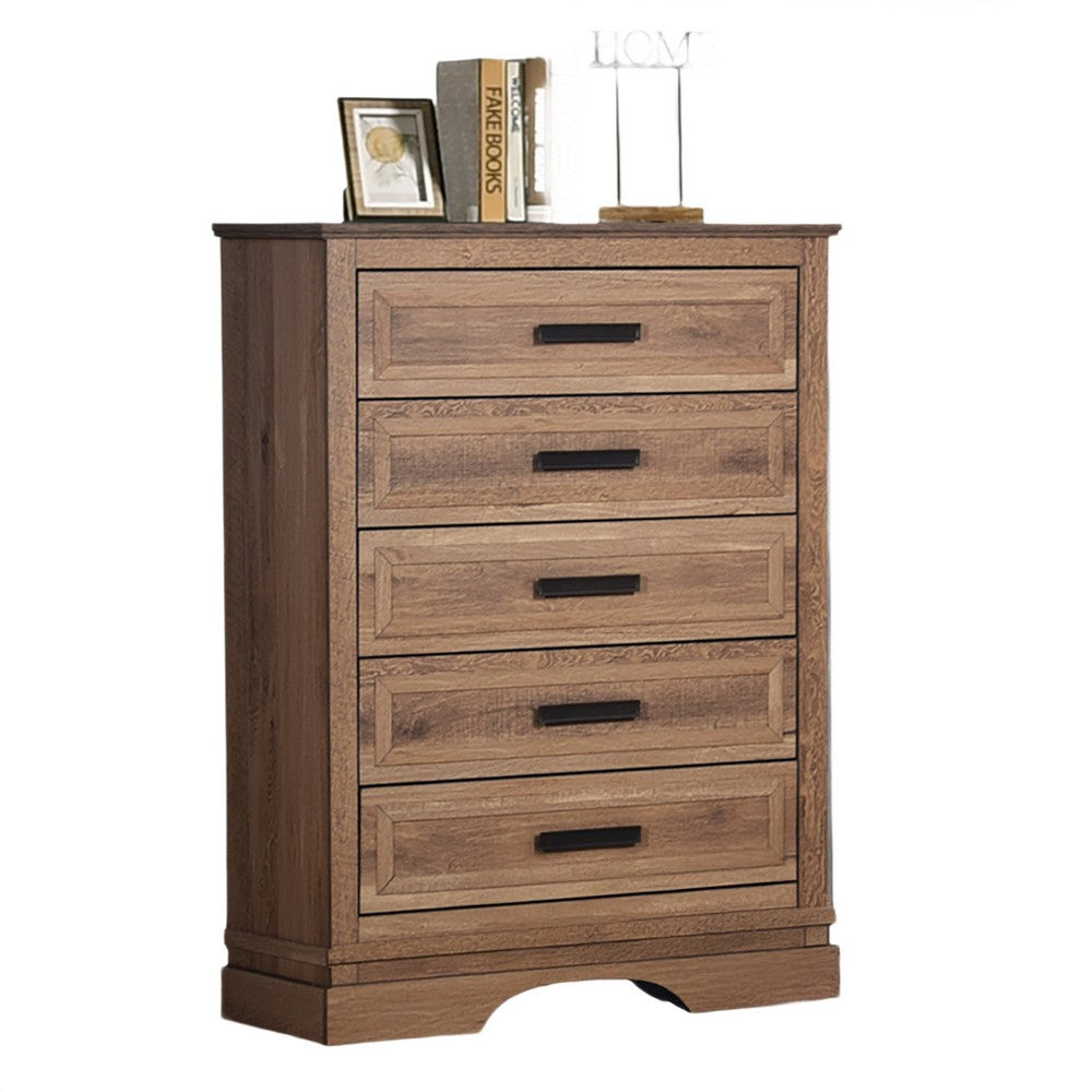 Covy Tall Dresser Chest | Pecan Brown Wood Finish | 5 Drawers