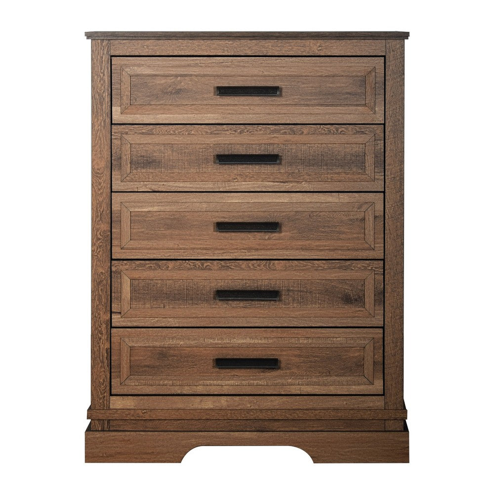 Covy Tall Dresser Chest | Pecan Brown Wood Finish | 5 Drawers