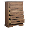 Covy Tall Dresser Chest | Pecan Brown Wood Finish | 5 Drawers