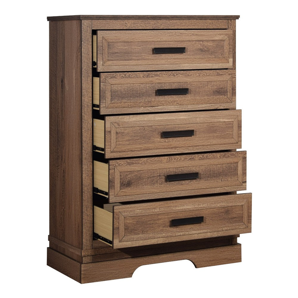 Covy Tall Dresser Chest | Pecan Brown Wood Finish | 5 Drawers
