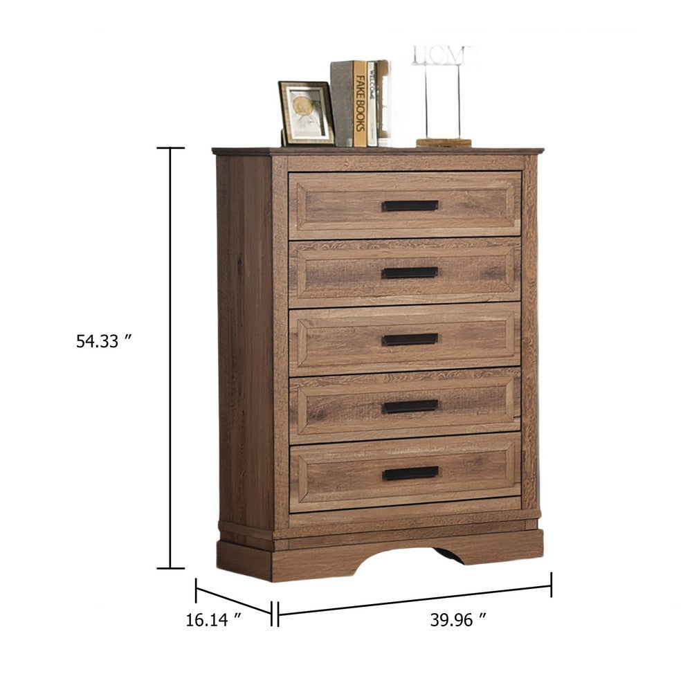 Covy Tall Dresser Chest | Pecan Brown Wood Finish | 5 Drawers