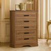 Covy Tall Dresser Chest | Pecan Brown Wood Finish | 5 Drawers
