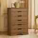 Covy Tall Dresser Chest | Pecan Brown Wood Finish | 5 Drawers