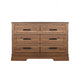 Covy 60" Wide Dresser | Pecan Brown Wood Finish | 6 Drawers | Metal Handles