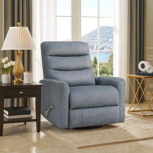Aki Swivel Power Recliner Chair | Tufted Gray Polyester | Feather Blend