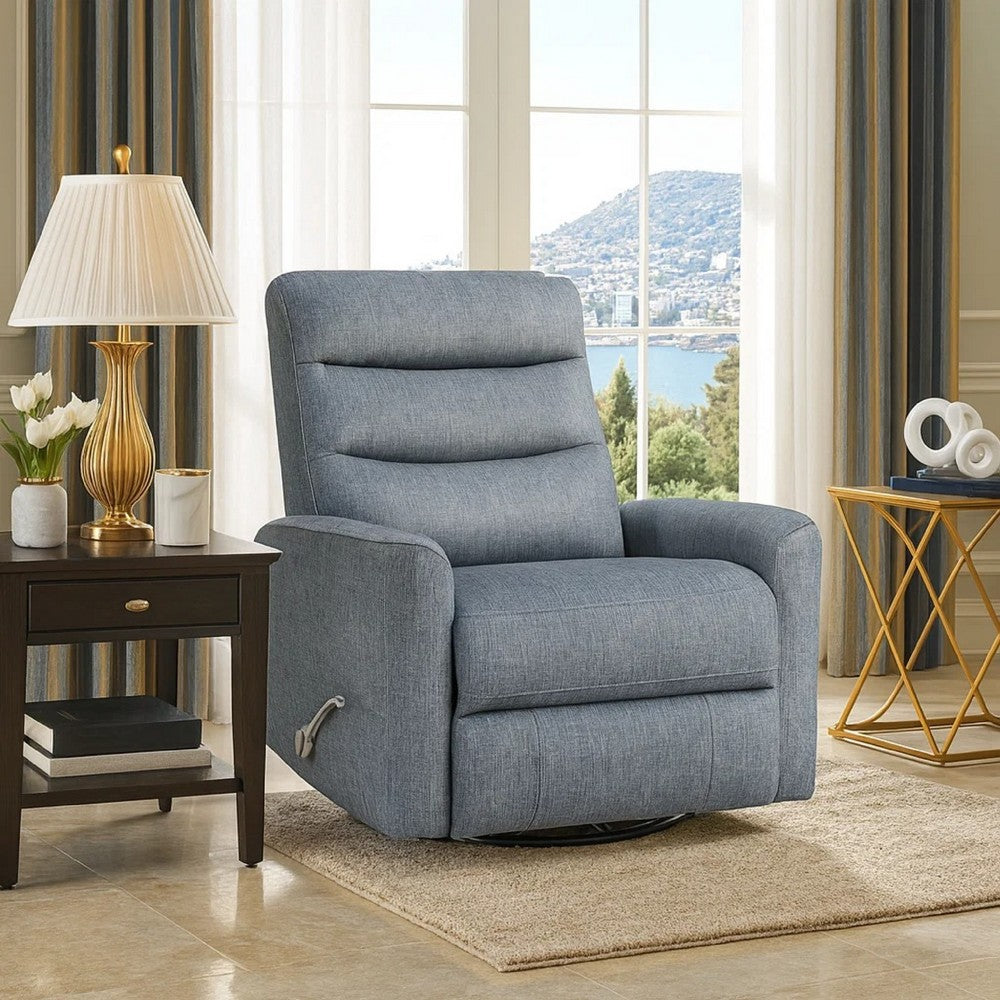 Aki Swivel Power Recliner Chair | Tufted Gray Polyester | Feather Blend