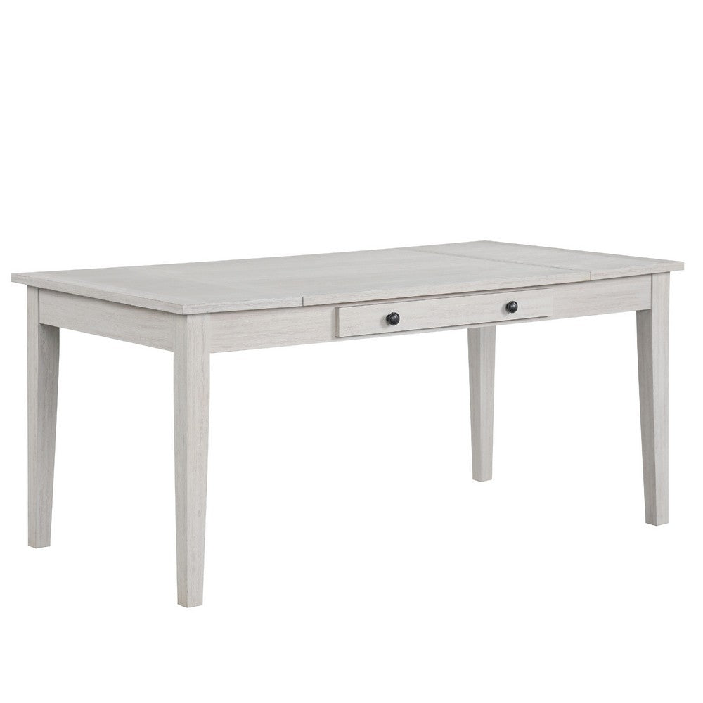 Exy Dining Table | White | Gray Rubberwood | 1 Drawer | Rectangular 66"