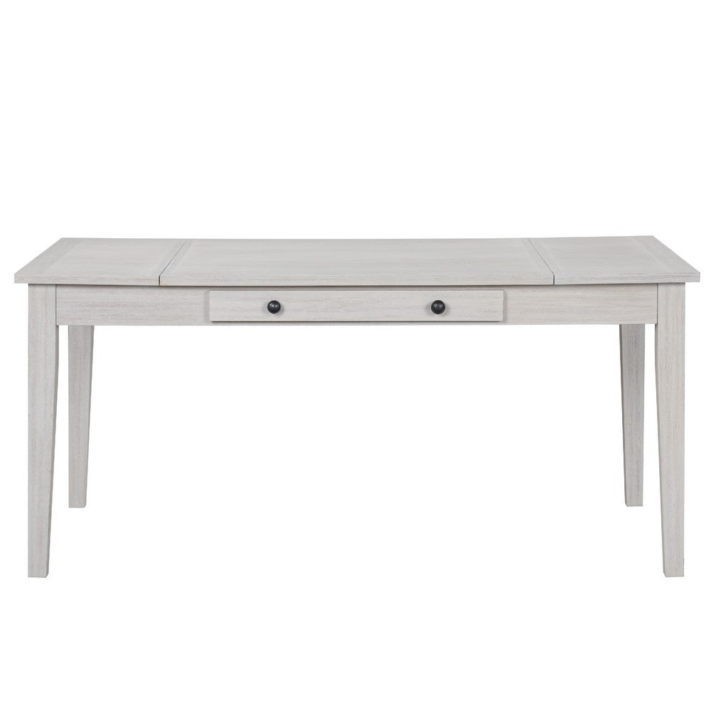 Exy Dining Table | White | Gray Rubberwood | 1 Drawer | Rectangular 66"