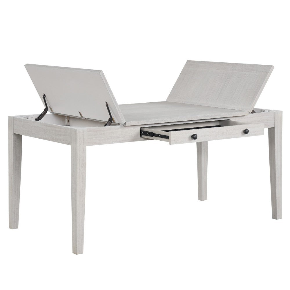 Exy Dining Table | White | Gray Rubberwood | 1 Drawer | Rectangular 66"