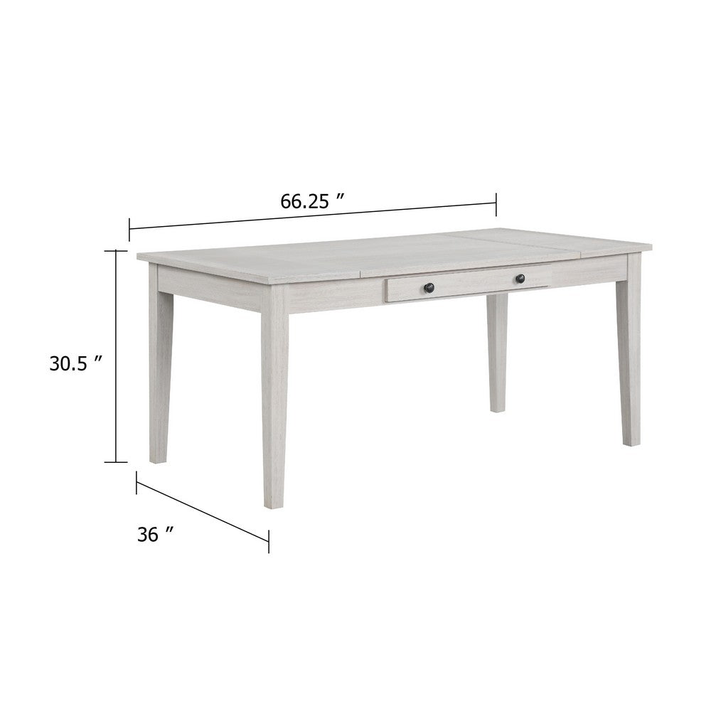 Exy Dining Table | White | Gray Rubberwood | 1 Drawer | Rectangular 66"