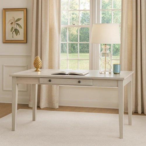 Exy Dining Table | White | Gray Rubberwood | 1 Drawer | Rectangular 66"