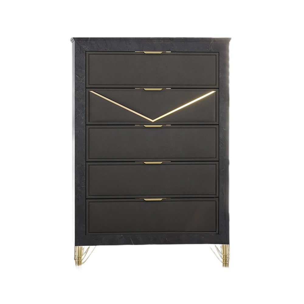 Semy Tall Dresser Chest | Charcoal Gray Marble Laminate | Gold