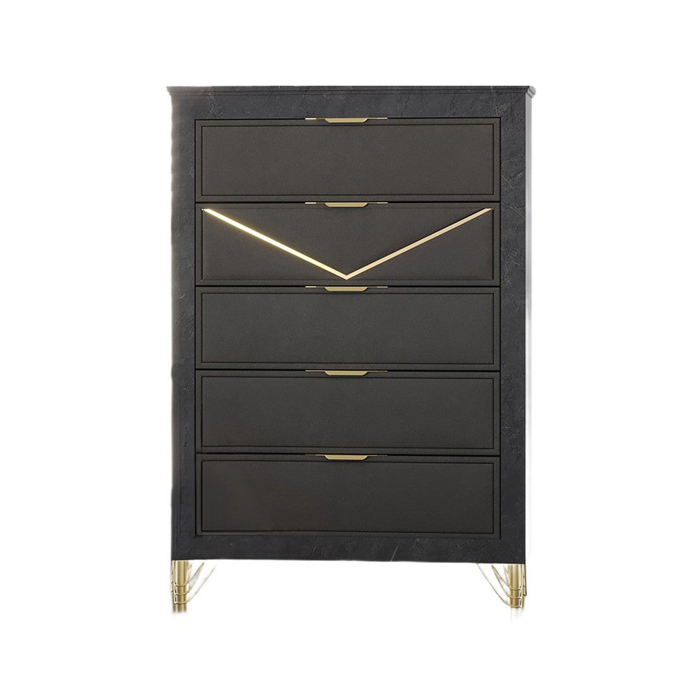 Semy Tall Dresser Chest | Charcoal Gray Marble Laminate | Gold