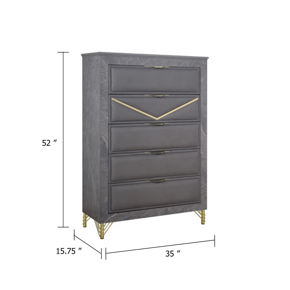 Semy Tall Dresser Chest | Charcoal Gray Marble Laminate | Gold