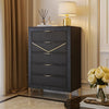 Semy Tall Dresser Chest | Charcoal Gray Marble Laminate | Gold
