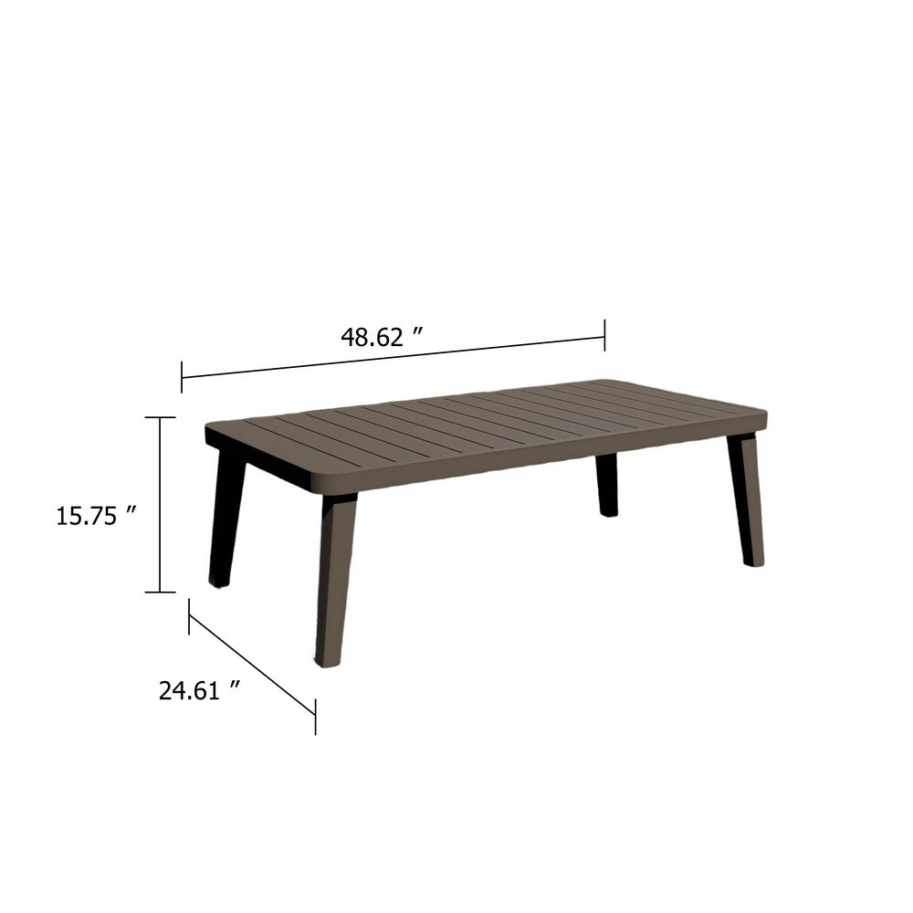 Geny Patio Coffee Table | Brown Aluminum | Rectangular 49" Top