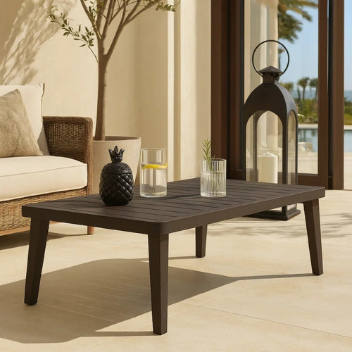 Geny Patio Coffee Table | Brown Aluminum | Rectangular 49" Top