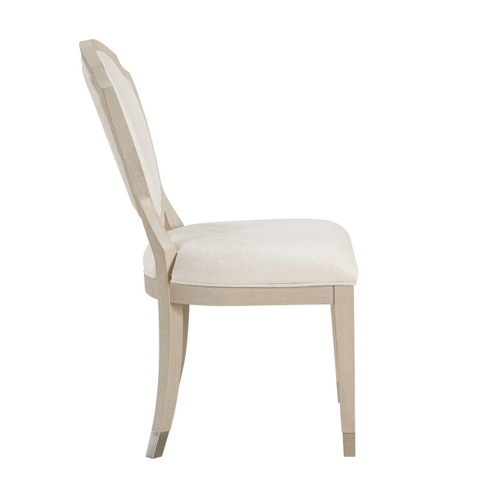Olto Dining Side Chair Set of 2 | Light White Oak Wood | Ivory Chenille