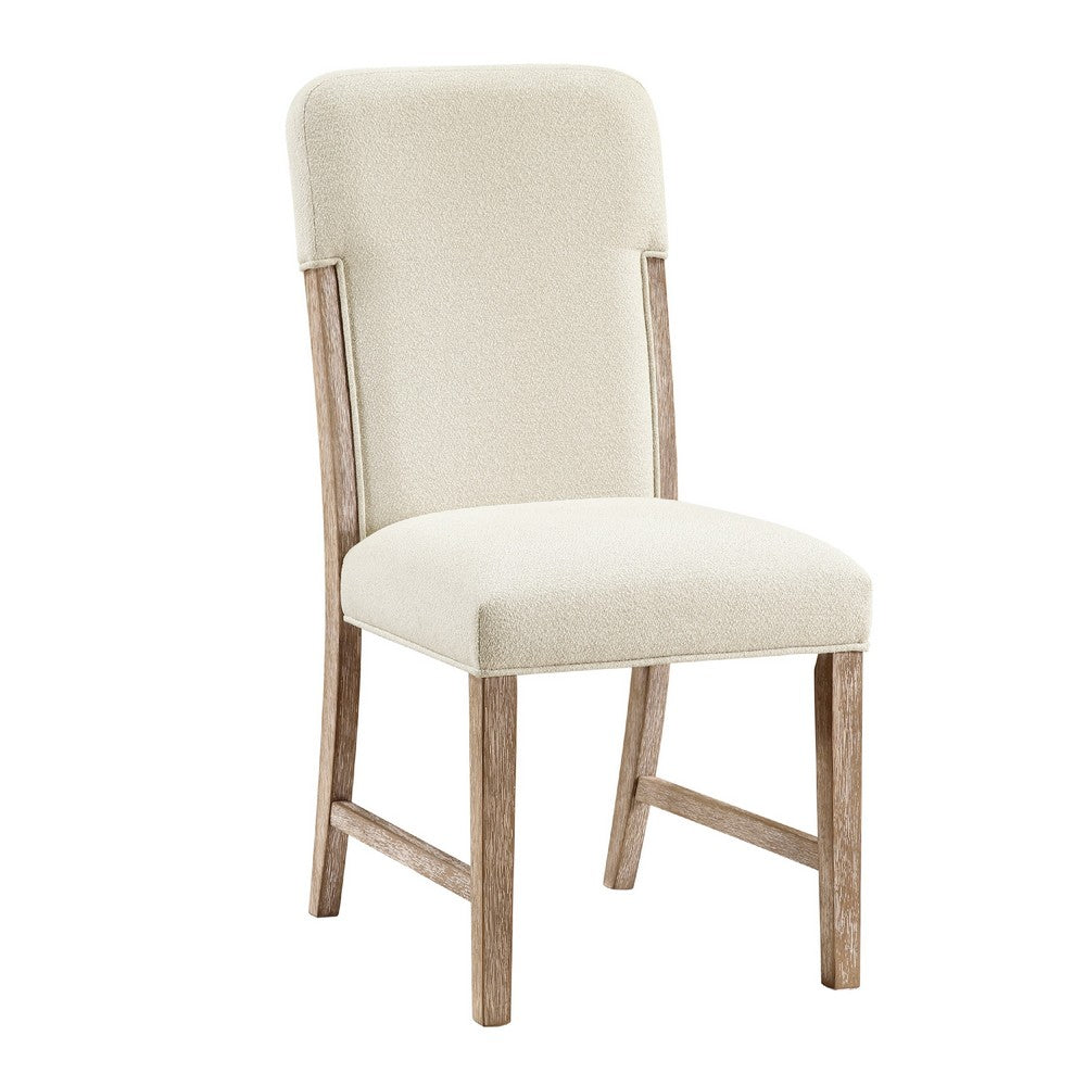 Wily Dining Side Chair Set of 2 | Beige Chenille | Natural Wood Frame