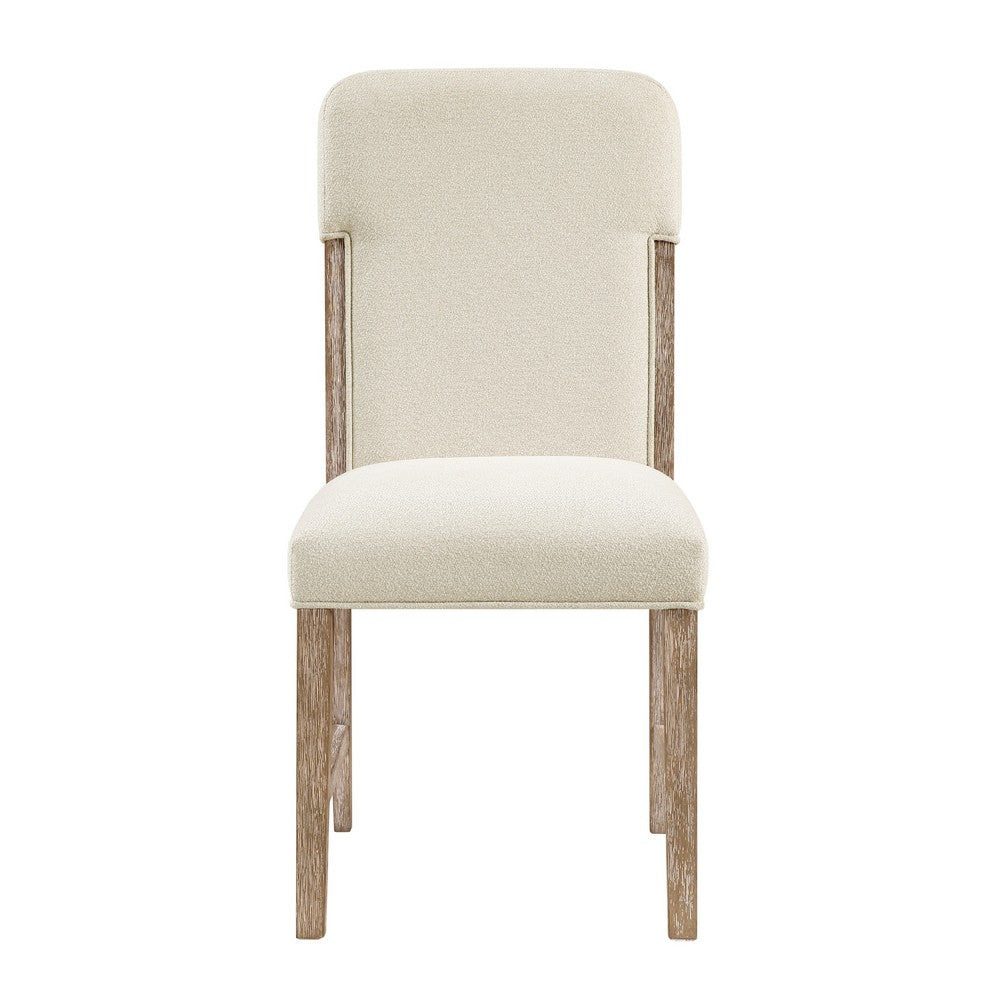 Wily Dining Side Chair Set of 2 | Beige Chenille | Natural Wood Frame