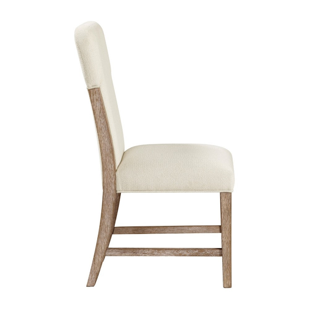 Wily Dining Side Chair Set of 2 | Beige Chenille | Natural Wood Frame