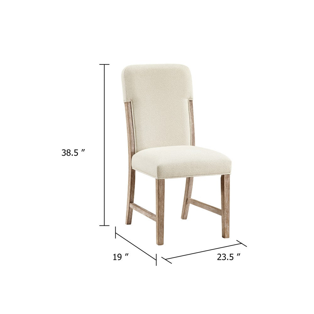 Wily Dining Side Chair Set of 2 | Beige Chenille | Natural Wood Frame