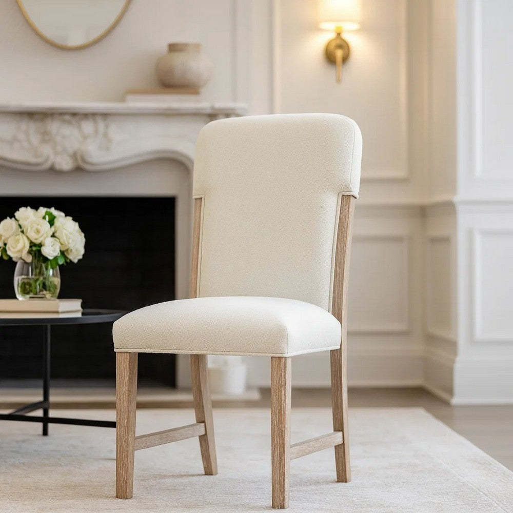 Wily Dining Side Chair Set of 2 | Beige Chenille | Natural Wood Frame