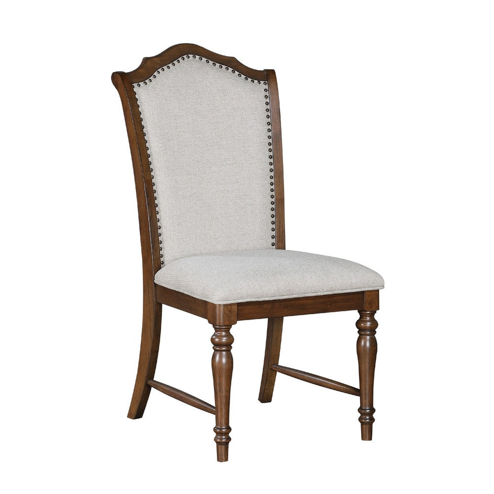 Feva Dining Side Chair Set of 2 | Gray Polyester | High Back | Nailhead Trim