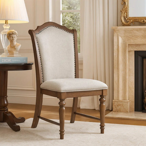 Feva Dining Side Chair Set of 2 | Gray Polyester | High Back | Nailhead Trim