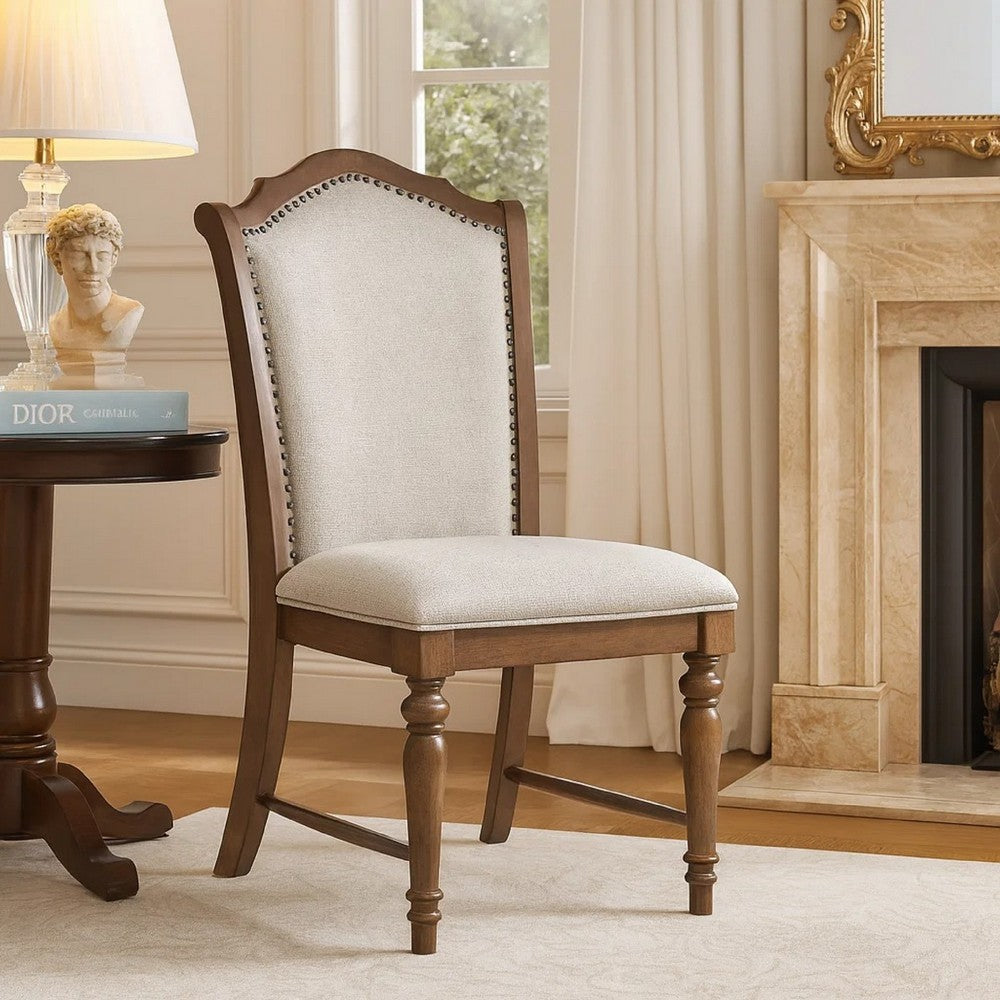 Feva Dining Side Chair Set of 2 | Gray Polyester | High Back | Nailhead Trim