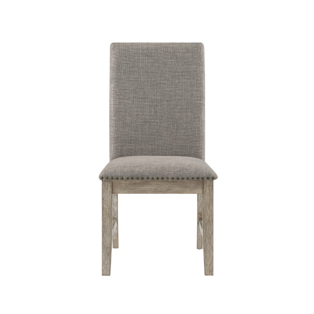 Ruth Dining Chair Set of 2 | Gray Polyester Padding | Nailhead Trim