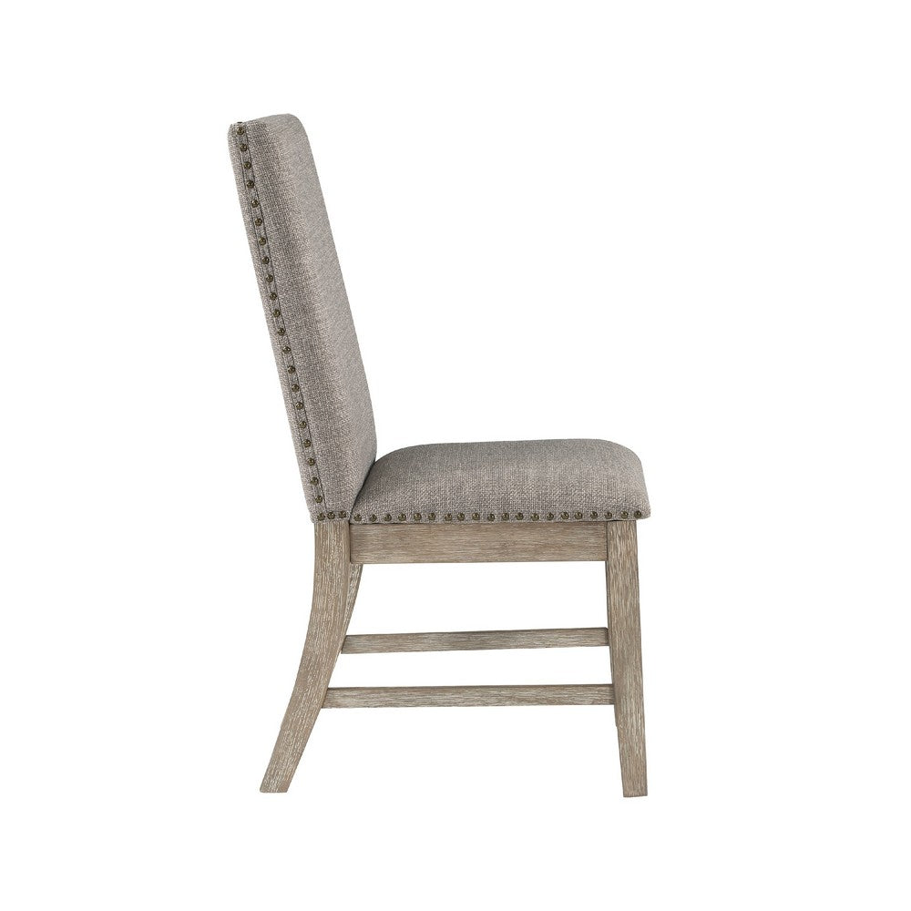 Ruth Dining Chair Set of 2 | Gray Polyester Padding | Nailhead Trim