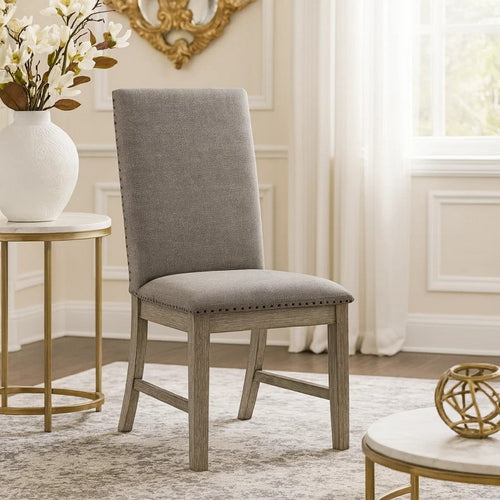 Ruth Dining Chair Set of 2 | Gray Polyester Padding | Nailhead Trim