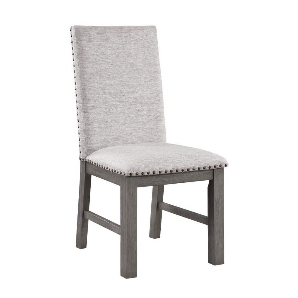 Hoso Dining Side Chair Set of 2 | Beige | Wood Frame | Nailhead Trim