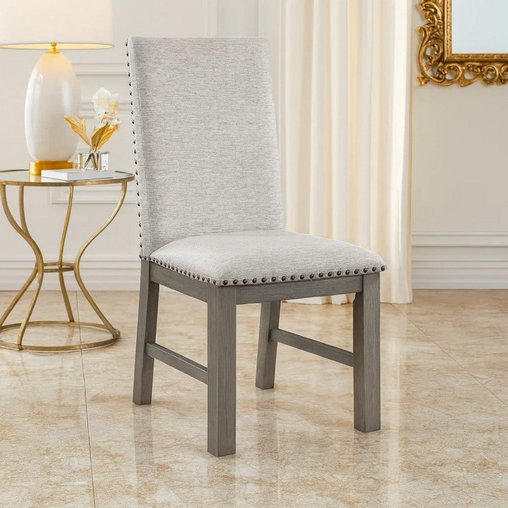 Hoso Dining Side Chair Set of 2 | Beige | Wood Frame | Nailhead Trim