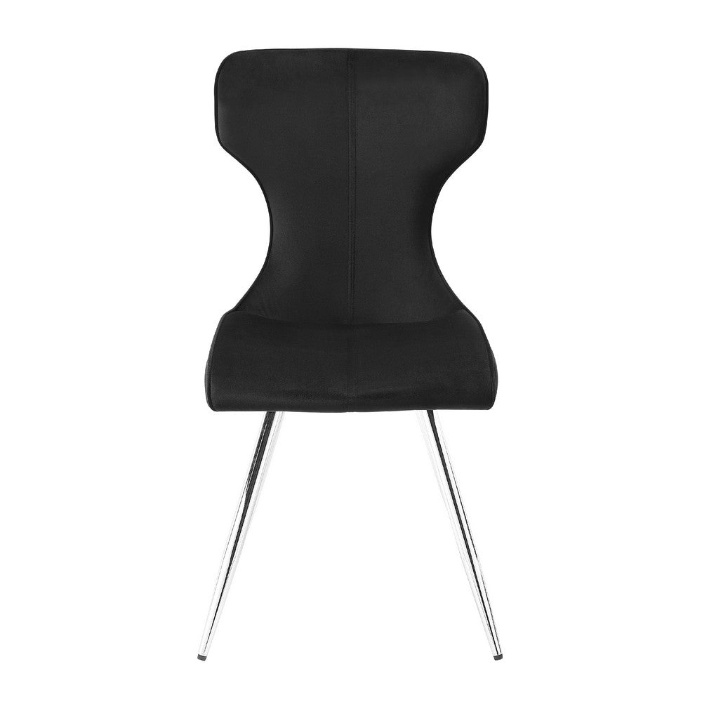 Dew Dining Side Chair Set of 2 | Contoured Black Velvet | Chrome Legs