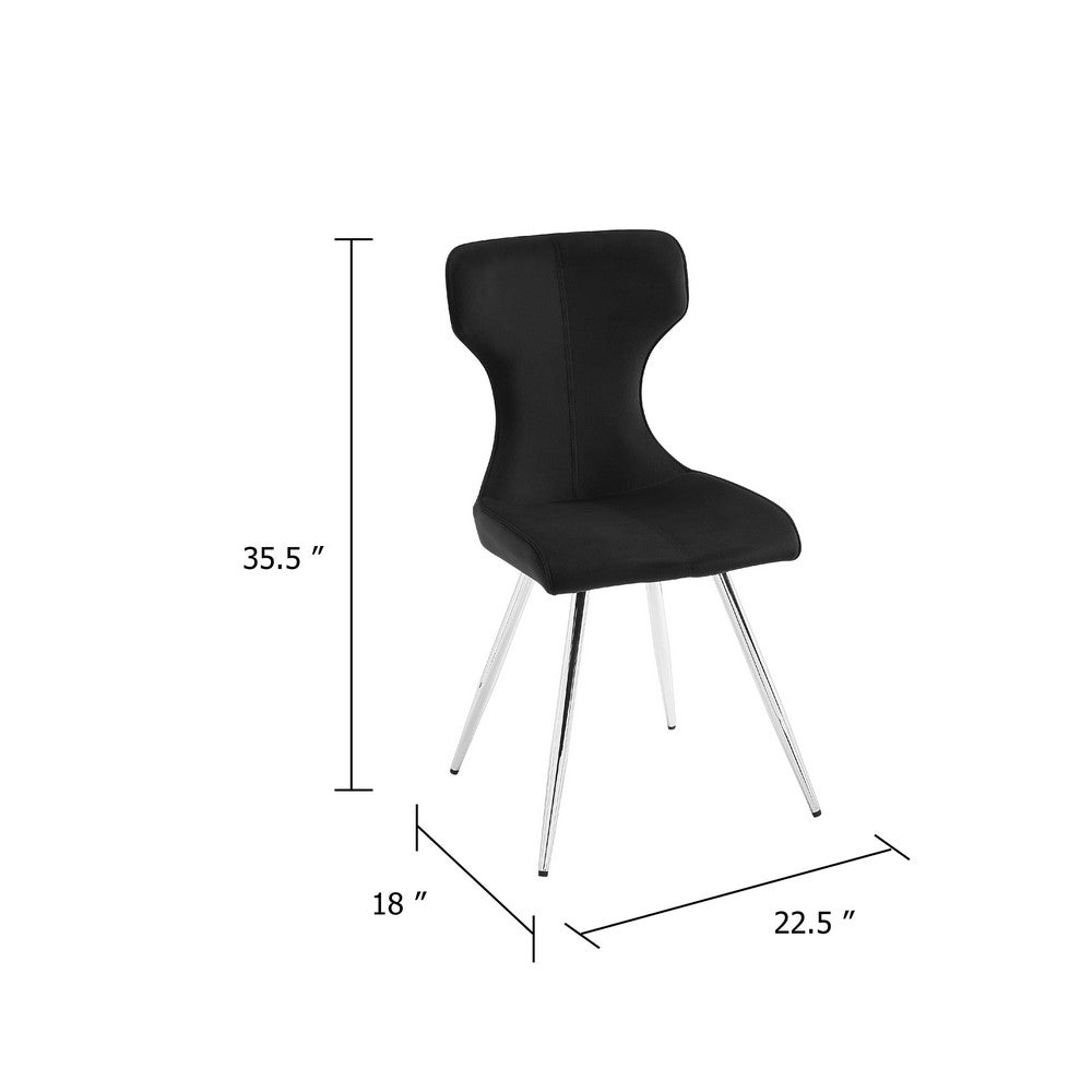 Dew Dining Side Chair Set of 2 | Contoured Black Velvet | Chrome Legs