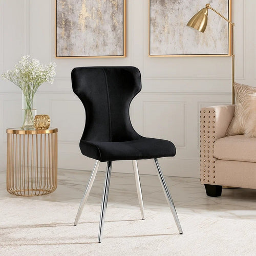 Dew Dining Side Chair Set of 2 | Contoured Black Velvet | Chrome Legs