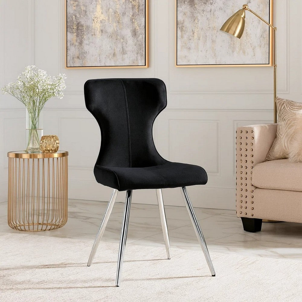 Dew Dining Side Chair Set of 2 | Contoured Black Velvet | Chrome Legs